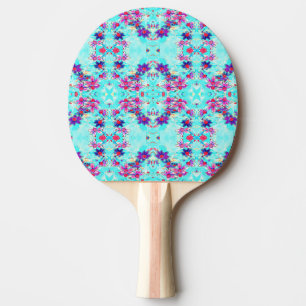 Kute Girly Paars Flower Pattern op Aqua Blue Tafeltennisbatje