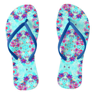 Kute Girly Paars Flower Pattern op Aqua Blue Teenslippers
