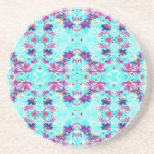 Kute Girly Paars Flower Pattern op Aqua Blue Zandsteen Onderzetter (Voorkant)