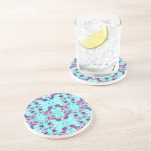 Kute Girly Paars Flower Pattern op Aqua Blue Zandsteen Onderzetter