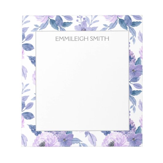 Kute Girly Paarse Waterverf Flowers Leaves Notitieblok (Voorkant)