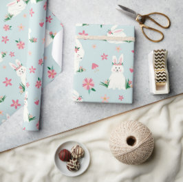 Kute Girly Paaster Bunny Modern Pink Floral Cadeaupapier