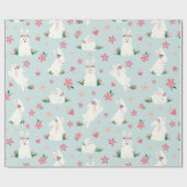 Kute Girly Paaster Bunny Modern Pink Floral Cadeaupapier (Vlak)