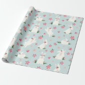 Kute Girly Paaster Bunny Modern Pink Floral Cadeaupapier (Uitgerold)