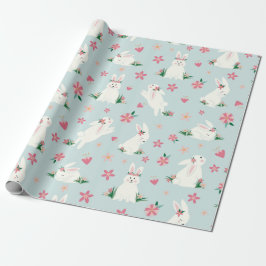 Kute Girly Paaster Bunny Modern Pink Floral Cadeaupapier
