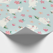 Kute Girly Paaster Bunny Modern Pink Floral Cadeaupapier (Hoek)