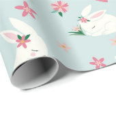 Kute Girly Paaster Bunny Modern Pink Floral Cadeaupapier (Rol Hoek)