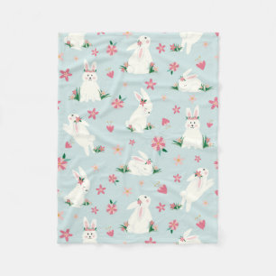 Kute Girly Paaster Bunny Modern Pink Floral Fleece Deken