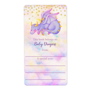 Kute Girly Pastel Paarse Dragon Bookplaat Etiket