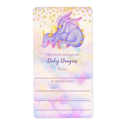 Kute Girly Pastel Paarse Dragon Bookplaat Etiket (Voorkant)