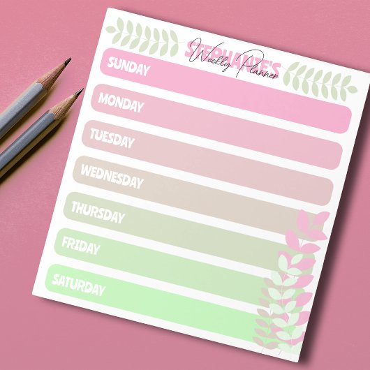 Kute Girly Pastel Pink and Green Weekly Planner Notitieblok
