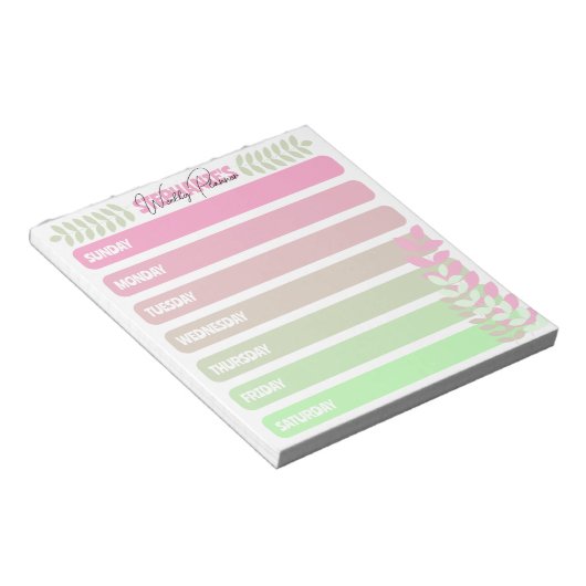 Kute Girly Pastel Pink and Green Weekly Planner Notitieblok (Schuin)