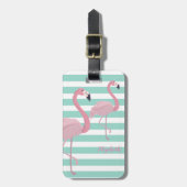 Kute Girly Pink Flamingos op mint White Stripes Bagagelabel (Voorkant verticaal)