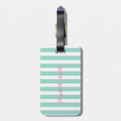 Kute Girly Pink Flamingos op mint White Stripes Bagagelabel (Achterkant verticaal)