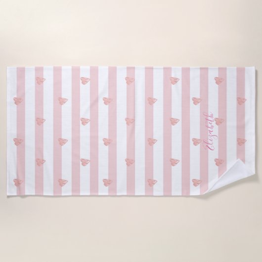 Kute Girly Pink Hearts , Stripes - Personalized Strandlaken (Voorkant)