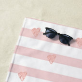 Kute Girly Pink Hearts , Stripes - Personalized Strandlaken (In situ)