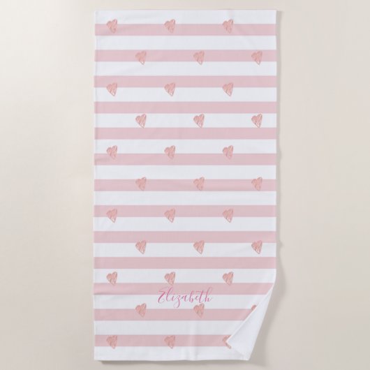 Kute Girly Pink Hearts , Stripes - Personalized Strandlaken (Voorkant)