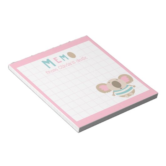 Kute Girly Pink Lijst Koala van bureau Memo Notitieblok (Schuin)