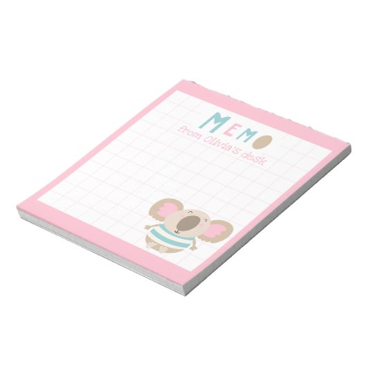 Kute Girly Pink Lijst Koala van bureau Memo Notitieblok (Linkerzijde)