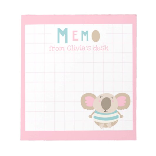 Kute Girly Pink Lijst Koala van bureau Memo Notitieblok (Voorkant)