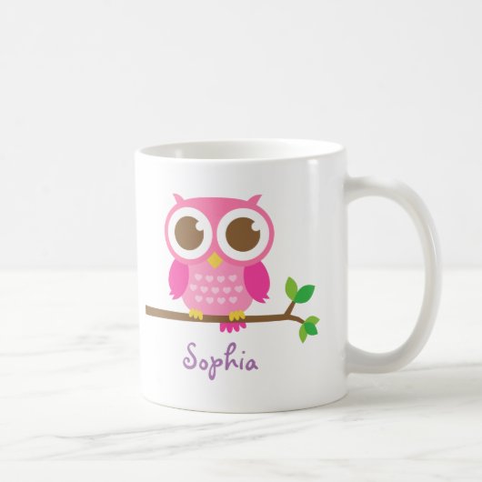 Kute Girly Pink Owl for Girls Koffiemok (Rechts)
