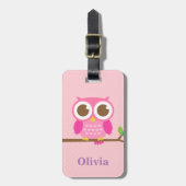 Kute Girly Pink Owl on Branch for Girls Bagagelabel (Voorkant verticaal)