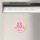 Kute Girly Pink Owl on Branch for Girls Magneet (Insitu (Vaatwasser))