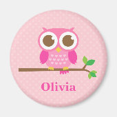 Kute Girly Pink Owl on Branch for Girls Magneet (Voorkant)