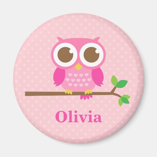 Kute Girly Pink Owl on Branch for Girls Magneet (Voorkant)