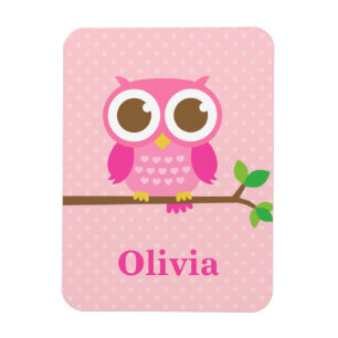 Kute Girly Pink Owl on Branch for Girls Magneet