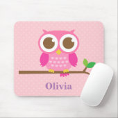 Kute Girly Pink Owl on Branch for Girls Muismat (Met muis)