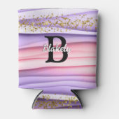 Kute Girly Pink & Paarse Monogram Glitter Sparkle Blikjeskoeler (Voorkant)