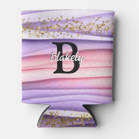 Kute Girly Pink & Paarse Monogram Glitter Sparkle Blikjeskoeler (Voorkant)