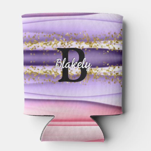 Kute Girly Pink & Paarse Monogram Glitter Sparkle Blikjeskoeler (Achterkant)