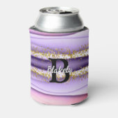 Kute Girly Pink & Paarse Monogram Glitter Sparkle Blikjeskoeler (Blikje Achterkant)