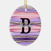 Kute Girly Pink & Paarse Monogram Glitter Sparkle Keramisch Ornament (Rechts)