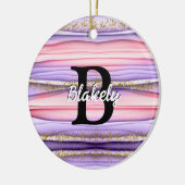 Kute Girly Pink & Paarse Monogram Glitter Sparkle Keramisch Ornament (Links)