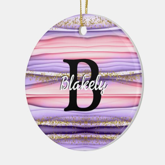 Kute Girly Pink & Paarse Monogram Glitter Sparkle Keramisch Ornament (Links)