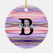 Kute Girly Pink & Paarse Monogram Glitter Sparkle Keramisch Ornament (Achterkant)