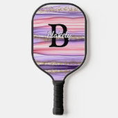 Kute Girly Pink & Paarse Monogram Glitter Sparkle Pickleball Paddle (Achterkant)