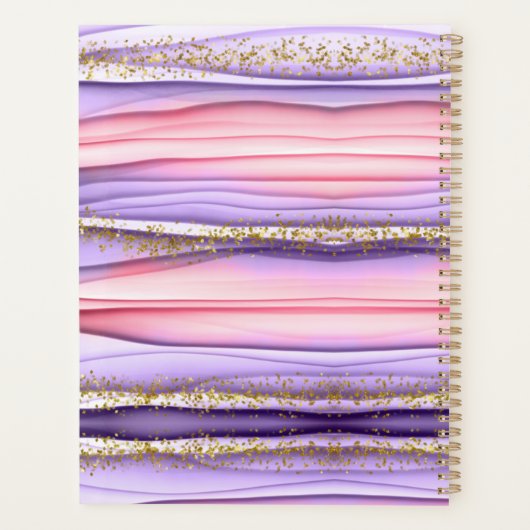 Kute Girly Pink & Paarse Monogram Glitter Sparkle Planner (Achterkant)