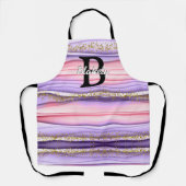 Kute Girly Pink & Paarse Monogram Glitter Sparkle Schort (Voorkant)