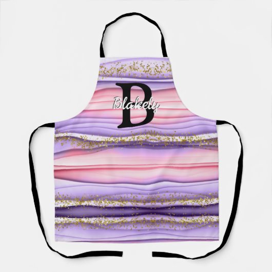 Kute Girly Pink & Paarse Monogram Glitter Sparkle Schort (Voorkant)