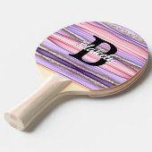 Kute Girly Pink & Paarse Monogram Glitter Sparkle Tafeltennisbatje (Voorkant Gekanteld)
