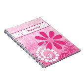 Kute Girly Pink Retro Flowers met naam Notitieboek (Rechterzijde)