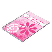 Kute Girly Pink Retro Flowers met naam Notitieboek (Linkerzijde)