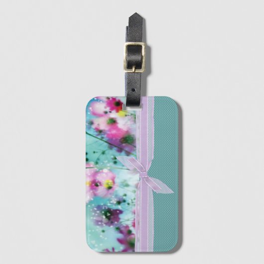 Kute Girly Polka Dots, bloeiende bloemen bloemen Bagagelabel (Voorkant (verticaal))