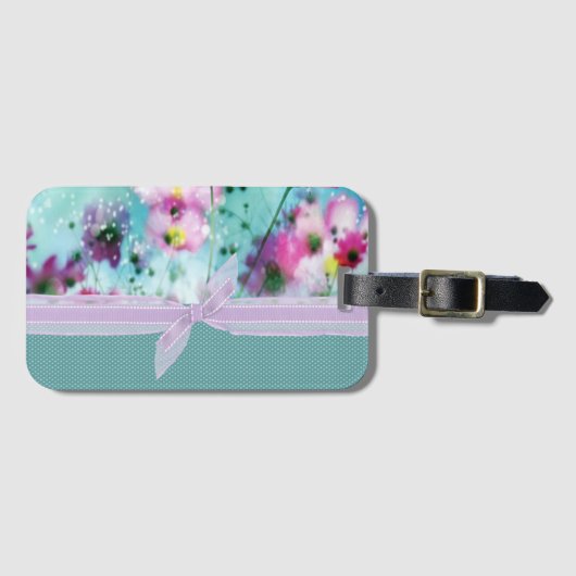 Kute Girly Polka Dots, bloeiende bloemen bloemen Bagagelabel (Voorkant (horizontaal))