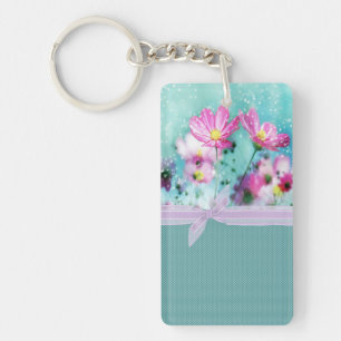Kute Girly Polka Dots, bloeiende bloemen bloemen Sleutelhanger