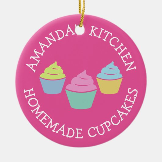Kute girly roze cupcake bakversierd voor kinderen keramisch ornament (Voorkant)